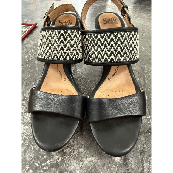 Sofft Womens Black White Woven Leather Platform Slingback Comfort Heels Sz 11M - Picture 3 of 16